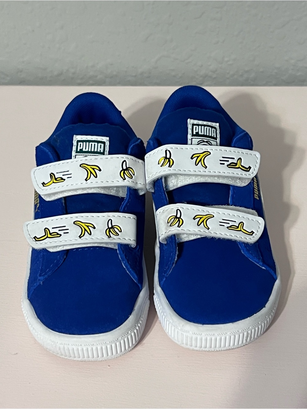 Puma Kids Blue Velcro Sneakers with Yellow Banana Accents